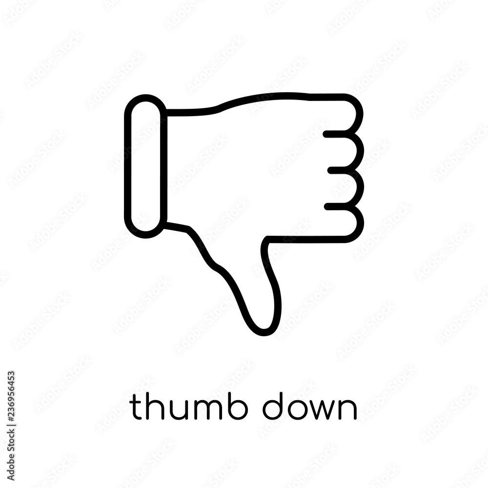Fototapeta premium Thumb down icon. Trendy modern flat linear vector Thumb down icon on white background from thin line Hands and guestures collection