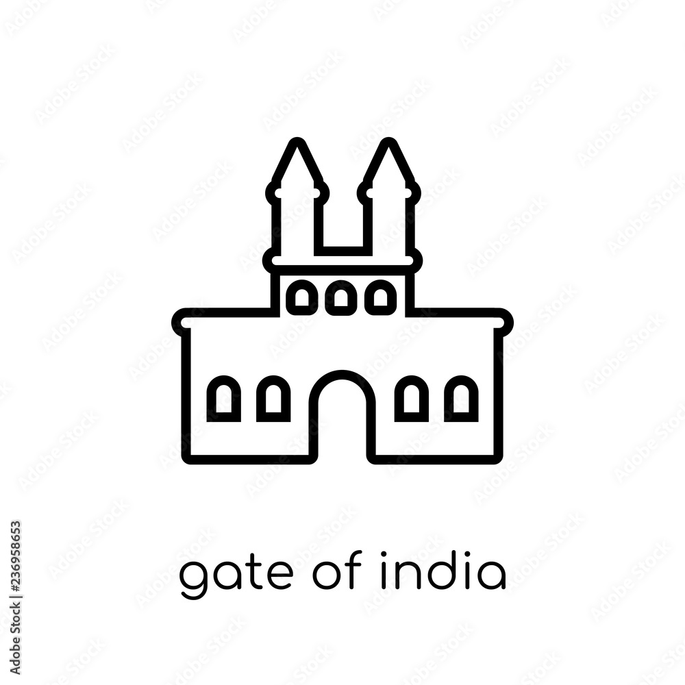 Gate of india icon. Trendy modern flat linear vector Gate of india icon on white background from thin line india collection