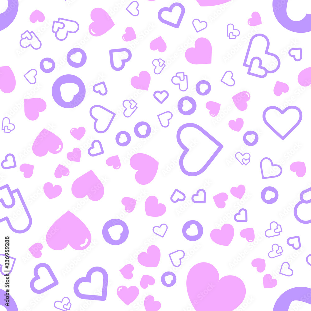 Hearts for Valentine's Day. Romantic feeling and love. Seamless vector EPS 10. Abstract geometric pattern. Multicolor Figures. Texture for print and Banner. Flat style Hearts for Valentine's Day. Romantic feeling and love. Seamless vector EPS 10. Abstract geometric pattern. Multicolor Figures. Texture for print and Banner. Flat style