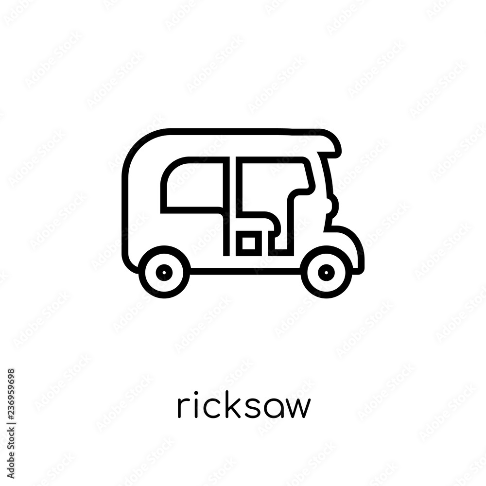Ricksaw icon. Trendy modern flat linear vector Ricksaw icon on white background from thin line india collection Ricksaw icon. Trendy modern flat linear vector Ricksaw icon on white background from thin line india collection
