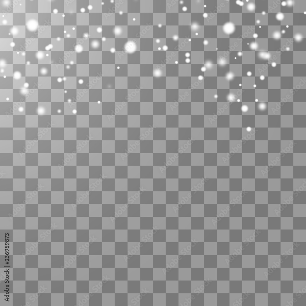 Vector falling snow effect isolated on transparent background with blurred bokeh. Vector falling snow effect isolated on transparent background with blurred bokeh.
