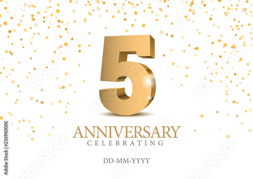 Anniversary 5. gold 3d numbers.