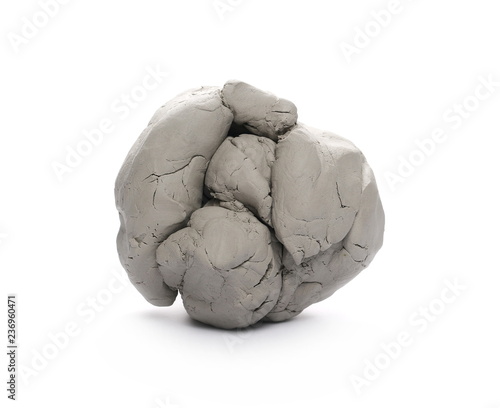 Grey sculpturing, modelling clay isolated on white background