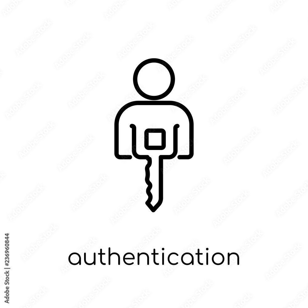 Authentication icon. Trendy modern flat linear vector Authentication icon on white background from thin line Internet Security and Networking collection Authentication icon. Trendy modern flat linear vector Authentication icon on white background from thin line Internet Security and Networking collection