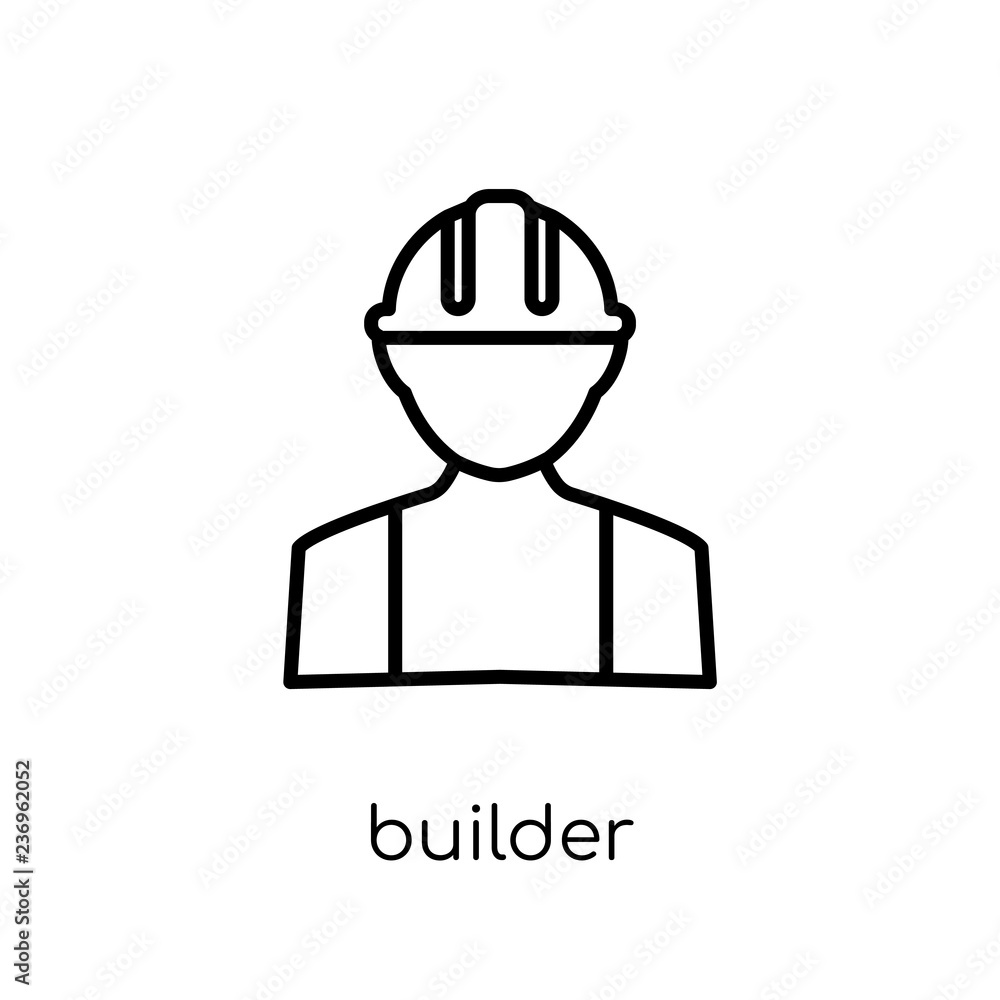 Builder icon. Trendy modern flat linear vector Builder icon on white background from thin line Professions collection Builder icon. Trendy modern flat linear vector Builder icon on white background from thin line Professions collection