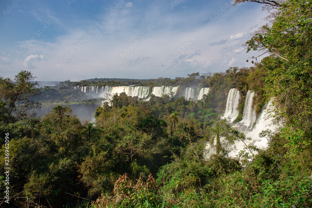Panorama of the Iguazu Waterfalls in Foz Do Iguazu, Brazil