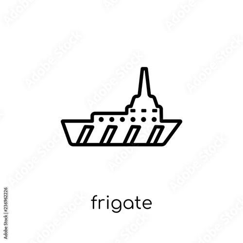 Frigate icon. Trendy modern flat linear vector Frigate icon on white background from thin line Nautical collection