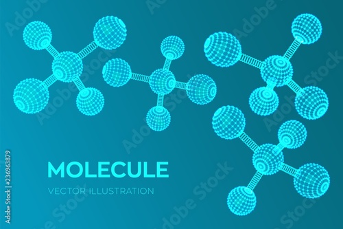 Molecule Structure. Dna, atom, neurons. Molecules and chemical formulas. 3D Scientific molecule background for medicine, science, technology, chemistry, biology. Vector illustration.