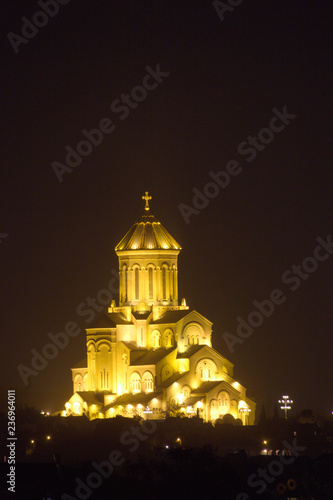 Holy Trinity Sameba Cathedral of Tbilisi, Georgia at night