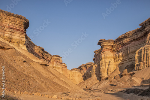 Beautiful sunset in the canyons of the Namibe Desert. Africa. Angola.
