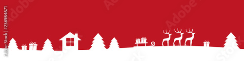 red and white christmas winter border with reindeers gifts and firs vector illustration EPS10