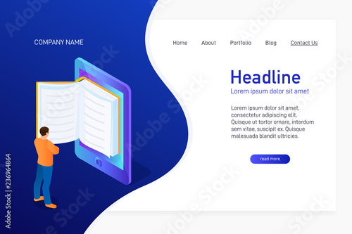 Concept of main page of web site with eBook.