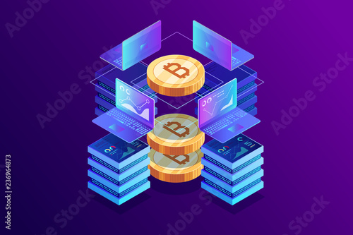 Isometric concept of mining bitcoin.