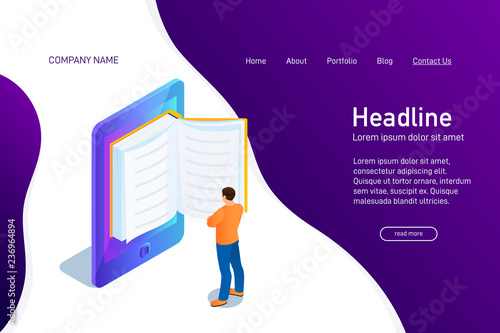 Concept of main page of web site with eBook.