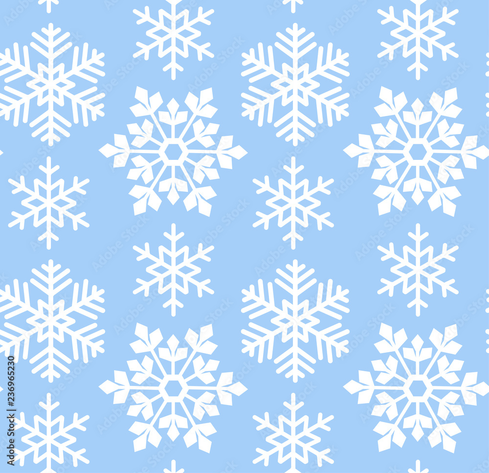 Blue abstract seamless pattern with white beautiful snowflakes. Blue abstract seamless pattern with white beautiful snowflakes.