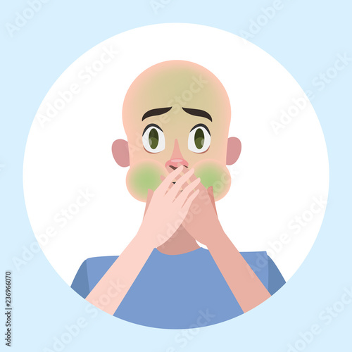 Man suffer from nausea. Symptom of disease