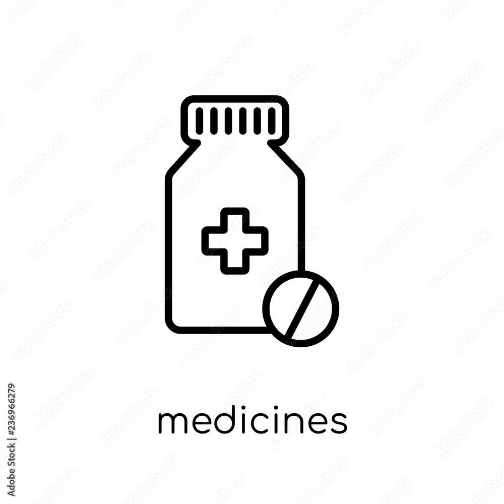 Medicines icon. Trendy modern flat linear vector Medicines icon on white background from thin line Health and Medical collection