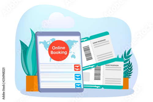 Booking airplane ticket online on the device