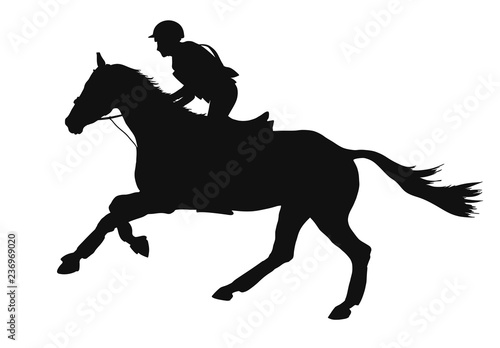 Equestrian sport, eventing competition, silhouette of a rider.