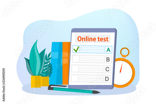 Online test concept. Quiz on the computer