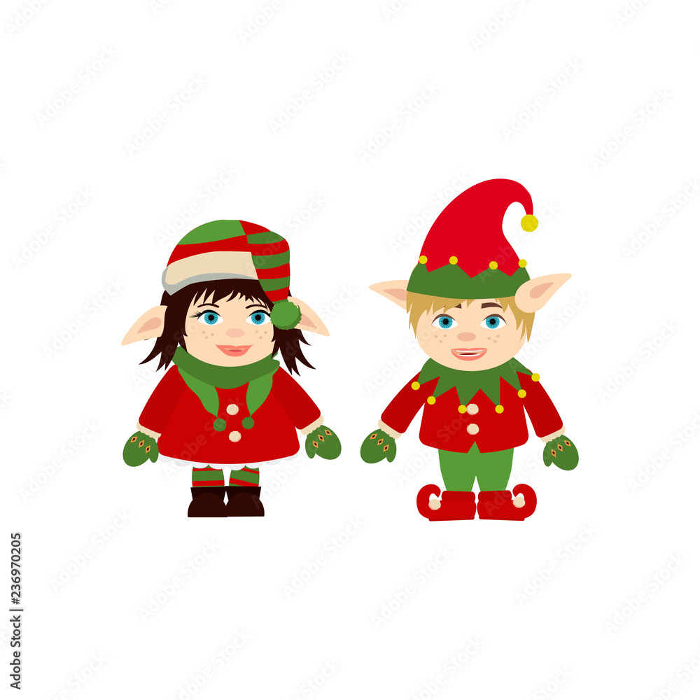 Set of cute and funny character Merry Christmas elfs in santa claus hats. Cute Christmas cartoon character for card, banner, leaflet, poster. Set of cute and funny character Merry Christmas elfs in santa claus hats. Cute Christmas cartoon character for card, banner, leaflet, poster.
