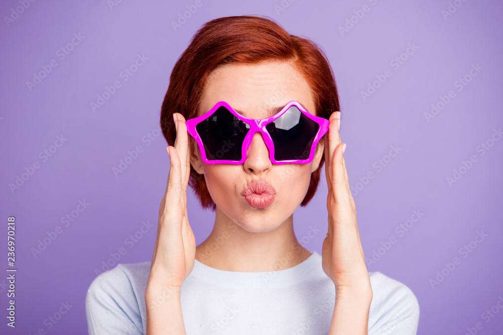 Close up portrait of beautiful pretty cheer cute she her girl in Close up portrait of beautiful pretty cheer cute she her girl in