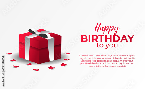 Happy Birthday banner template with 3d red box present. Vector illustration