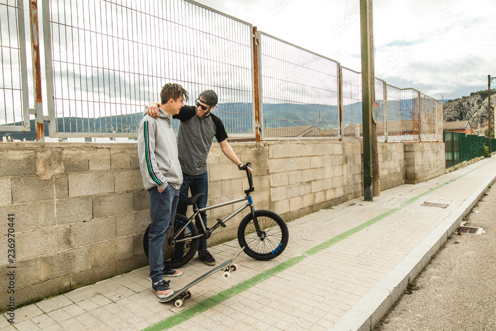 Lifestyle of young people with skateboarding and bmx
