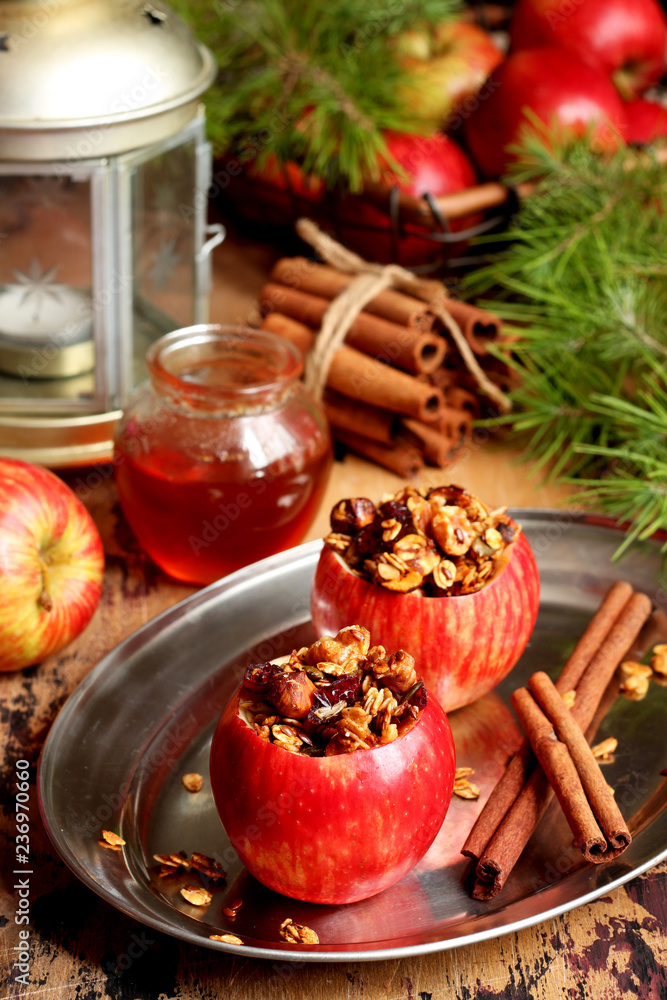 Baked red apples with granola and honey Baked red apples with granola and honey