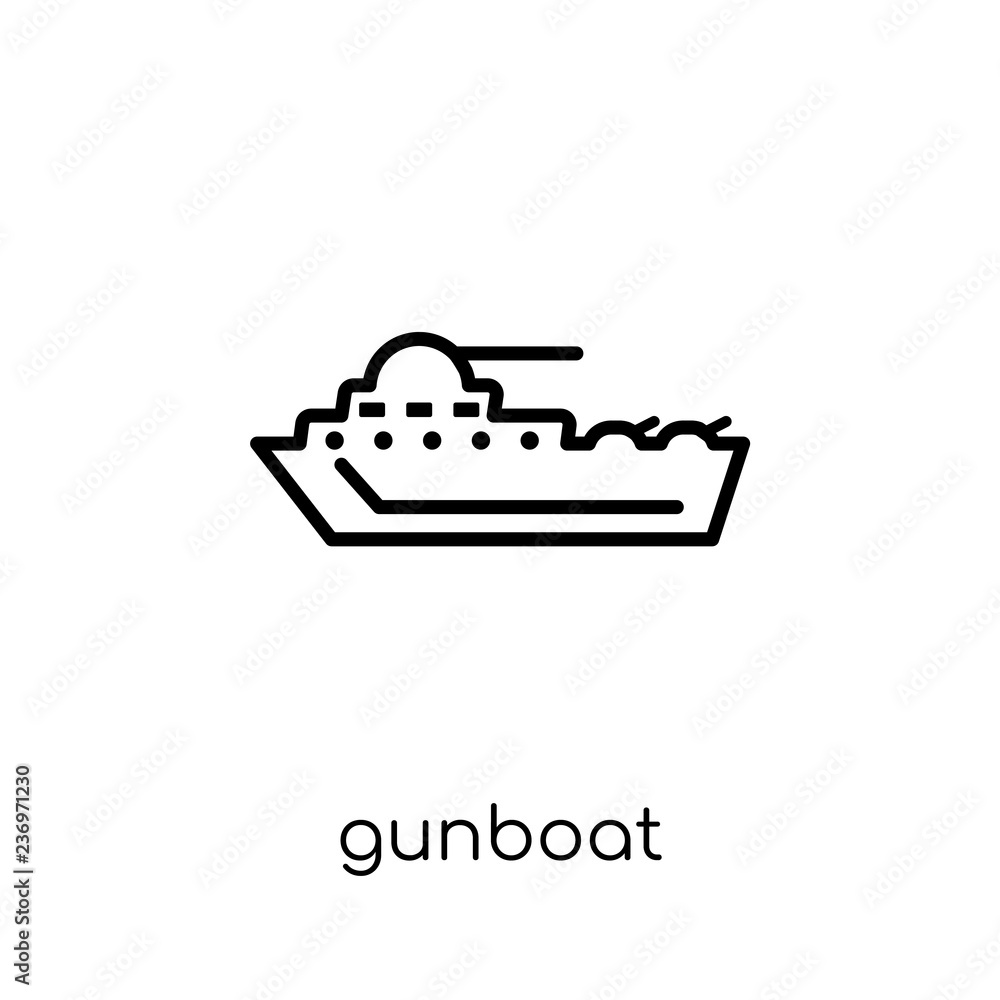gunboat icon. Trendy modern flat linear vector gunboat icon on white background from thin line Nautical collection gunboat icon. Trendy modern flat linear vector gunboat icon on white background from thin line Nautical collection