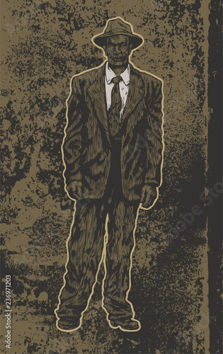 Man In A Hat And Suit. American Retro Style Of The 30-th Years. vector illustration.