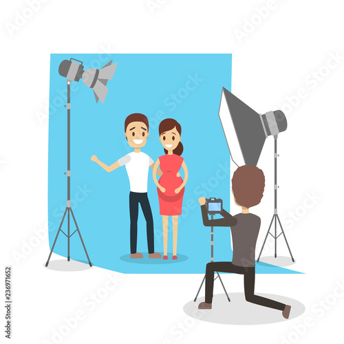 Beautiful woman and man couple making photoshoot