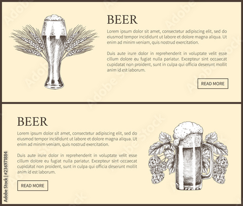 Wheat Beer Glass And Hopped Drink Mug Landing Page