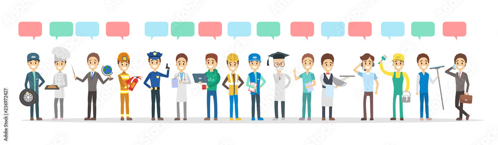 Big group of people of different occupation talk using speech bubble Big group of people of different occupation talk using speech bubble