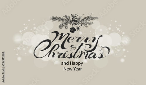 Text "Merry Christmas". Lettering. hand drawing