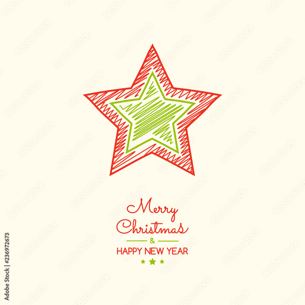 Christmas card in retro style with hand drawn star. Vector. Christmas card in retro style with hand drawn star. Vector.