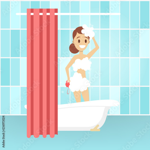 Young woman take shower in the bathroom