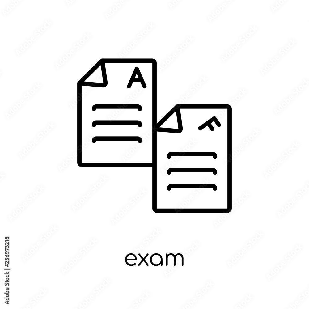 Exam icon. Trendy modern flat linear vector Exam icon on white background from thin line E-learning and education collection Exam icon. Trendy modern flat linear vector Exam icon on white background from thin line E-learning and education collection