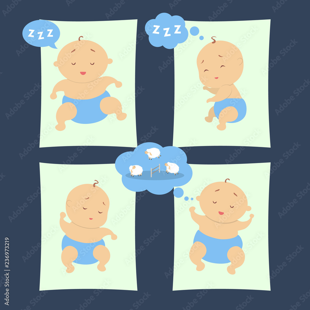 Set of little baby sleep in different position. Set of little baby sleep in different position.