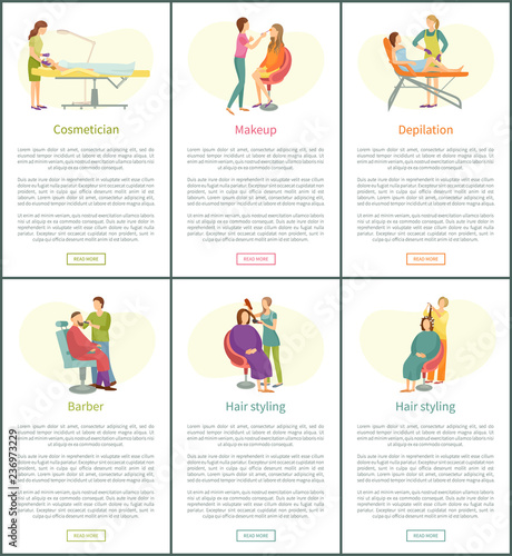 Cosmetician Facial Makeup and Barber Set Vector