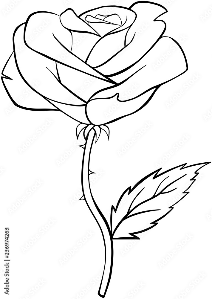 Rose vector monochrome. Flower in a hand outline. Https outline com