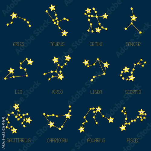 Zodiac constellations in kawaii style