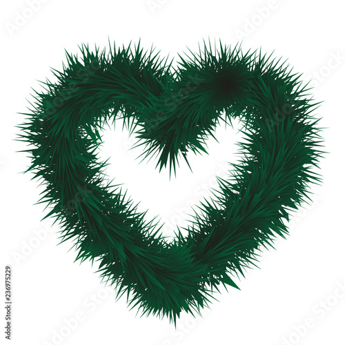 Christmas wreath fir branch heart shaped isolated on white background. Element for design.