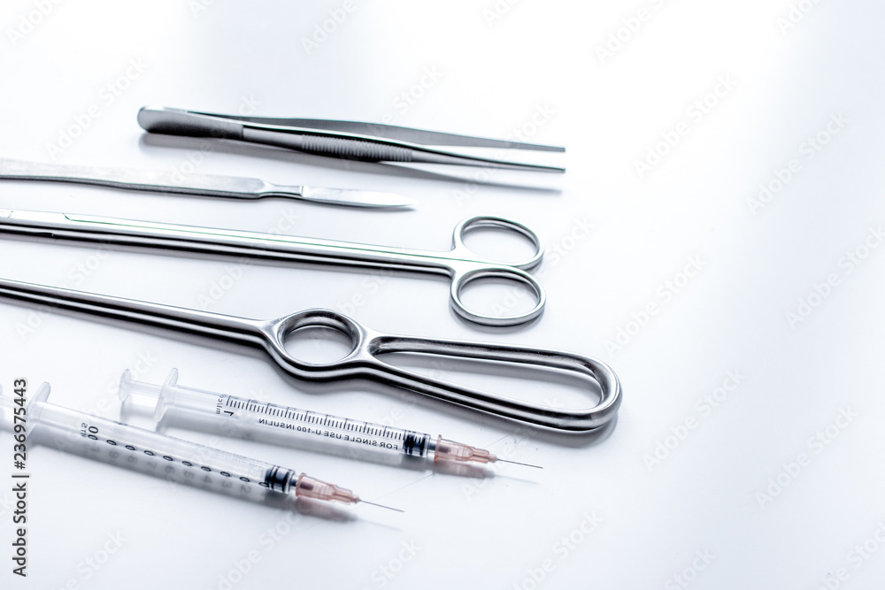 instruments for plastic surgery on white background instruments for plastic surgery on white background