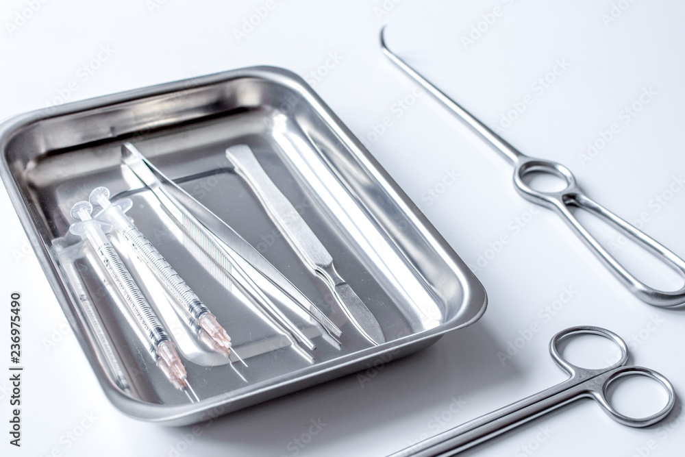 instruments for plastic surgery on white background instruments for plastic surgery on white background