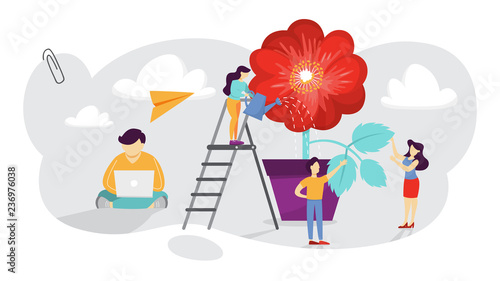 People grow a flower plant in the pot.