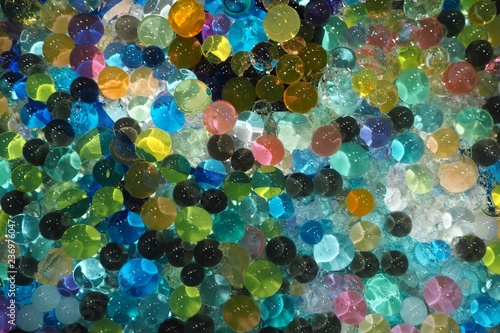 Multicolored hydrogel balls texture background.