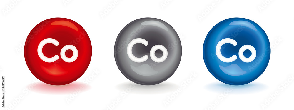 3d icon of Co cobalt - red erythrocyte symbol or blue or gray metallic mineral with Co cobaltum - vectors 3d icon of Co cobalt - red erythrocyte symbol or blue or gray metallic mineral with Co cobaltum - vectors