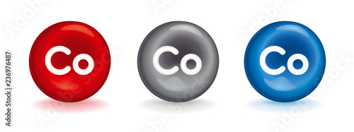 3d icon of Co cobalt - red erythrocyte symbol or blue or gray metallic mineral with Co cobaltum - vectors