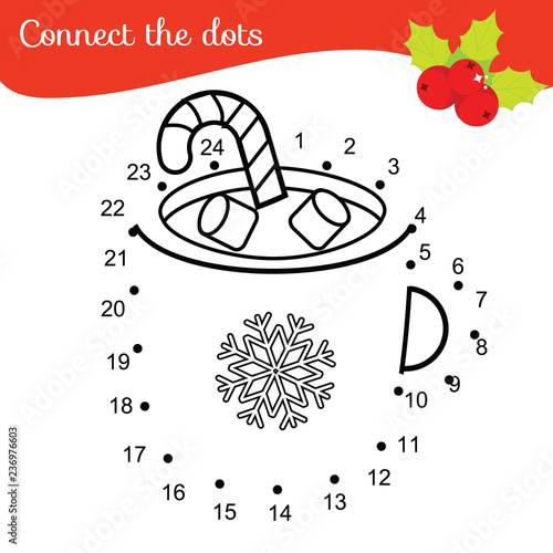 Children educational game. Connect dots by numbers. Dot to dot page. new Year, Christmas drink